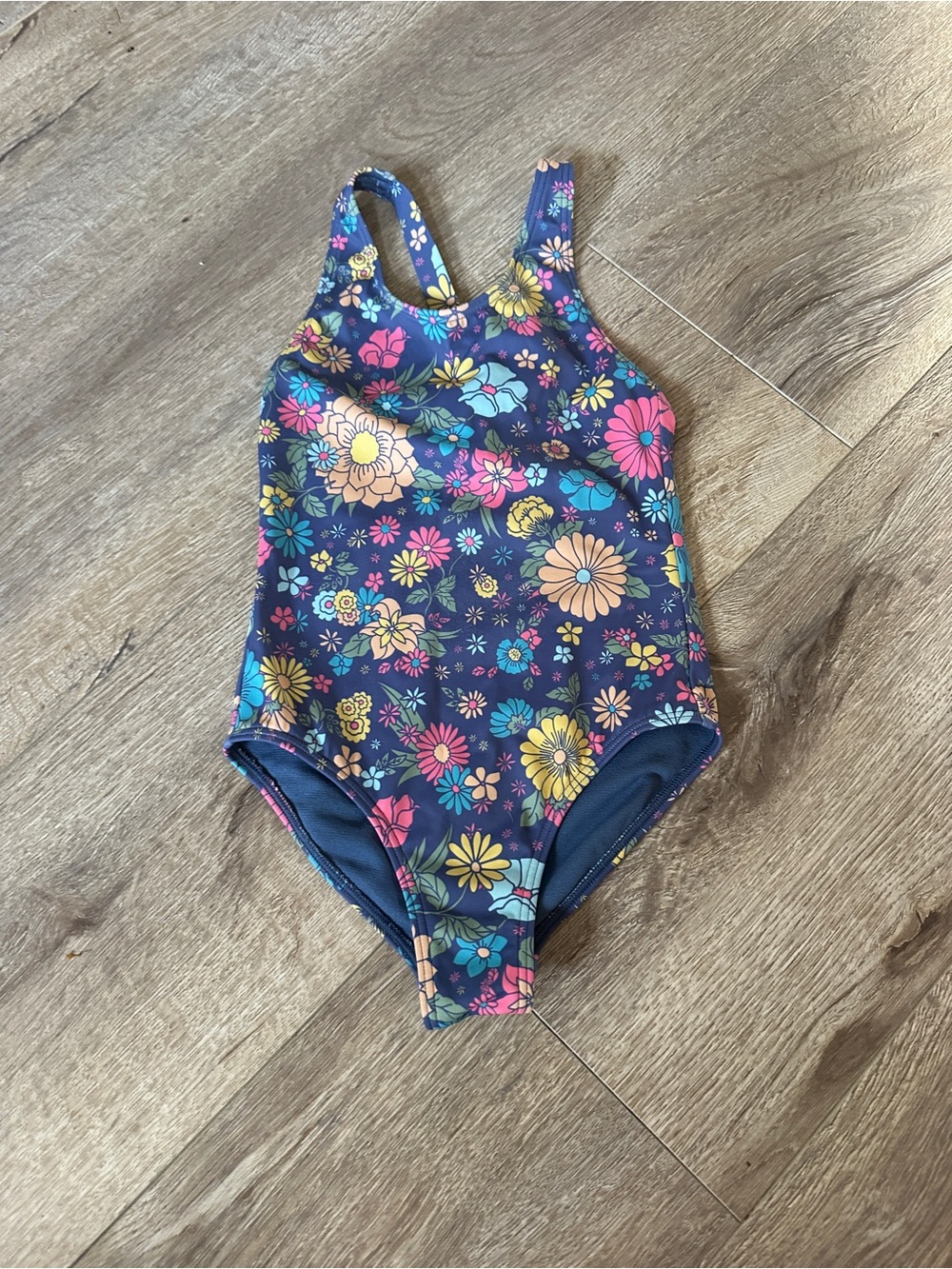 Roxy Girls Navy Floral One-Piece Swimsuit - Pink Yellow Aqua Flowers